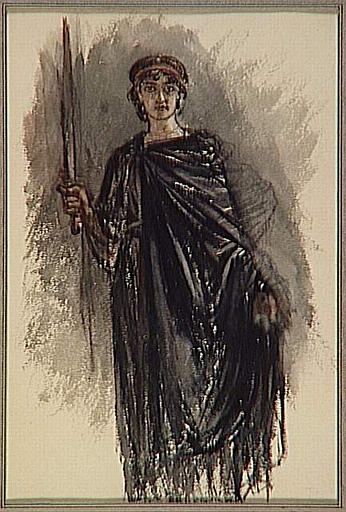ANGE A LA DRAPERIE NOIRE TENANT UN GLAIVE, VIERGE AU VERSO, Ernest Hébert, 1908 avant