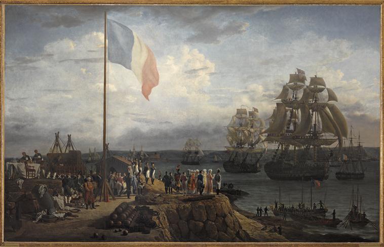 Napoléon Ier et L'impératrice Marie-Louise assistant au défilé de l'escadre de L'amiral Troude le 30 mai 1811 en rade de Cherbourg, Louis-Philippe Crepin, 1er quart 19e siècle