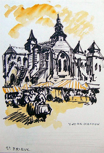 Le marché près de la cathédrale de St Brieuc (projet) [titre attribué]_0