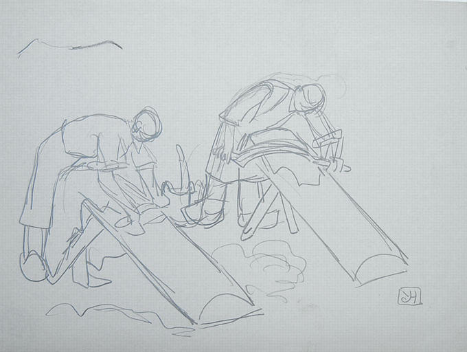 On racle les peaux près de la rivière (étude) [titre attribué]_0