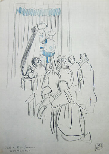 Vénération de la statue, Notre-Dame de Bon Secours, Guingamp (esquisse, titre inscrit)_0