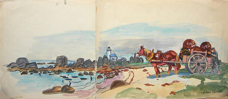 Charrette de casiers sur le bord de mer [titre attribué]_0