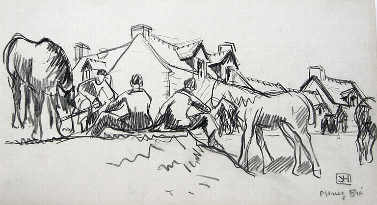 Chevaux dans le bourg [titre attribué]_0