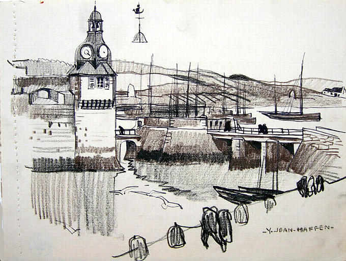 Concarneau : port et beffroi (esquisse) [titre attribué]_0