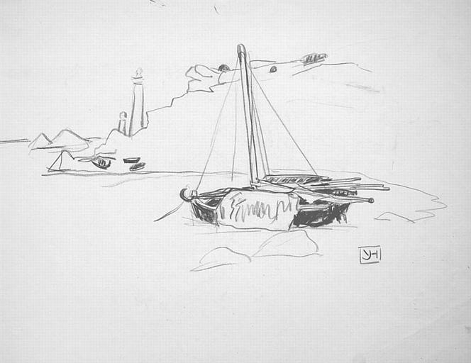 Barques chargées de goémons (esquisse) [titre attribué]_0