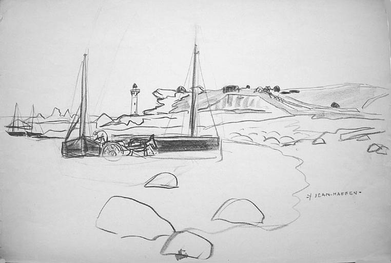 Les goémoniers : sur le bord de mer, de l'île Vierge (esquisse) [titre attribué]_0