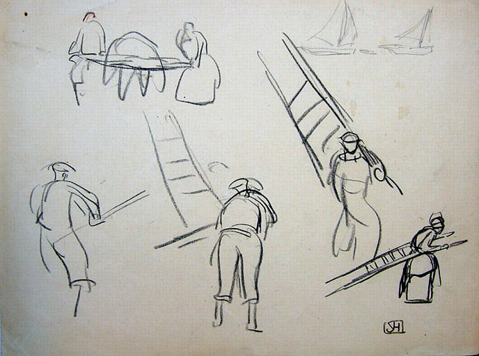 Brancard et goémoniers (étude de geste) [titre attribué]_0