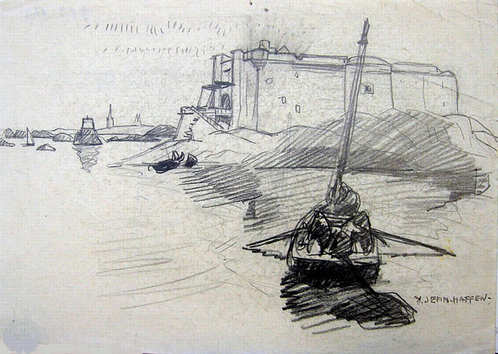 Une barque devant le château du Taureau (esquisse) [titre attribué]_0