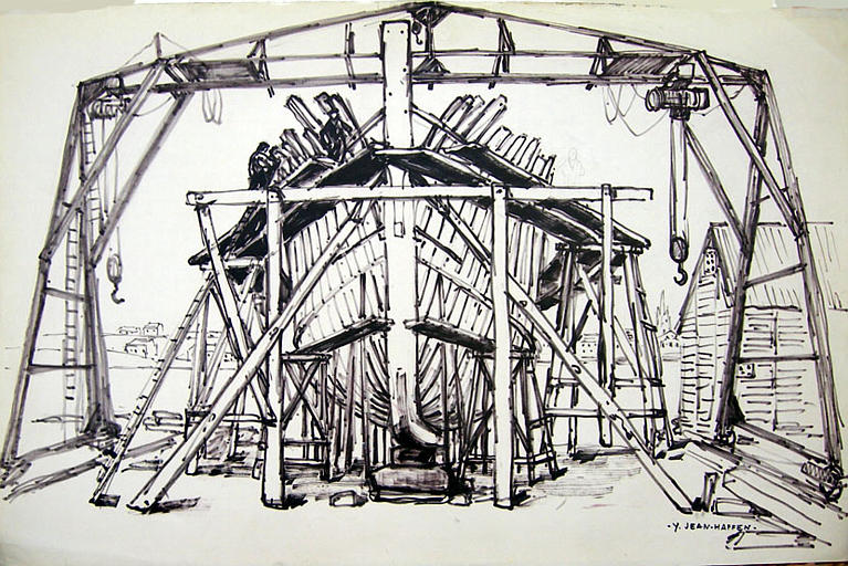 Camaret : la proue d'un bateau en construction [titre attribué]_0