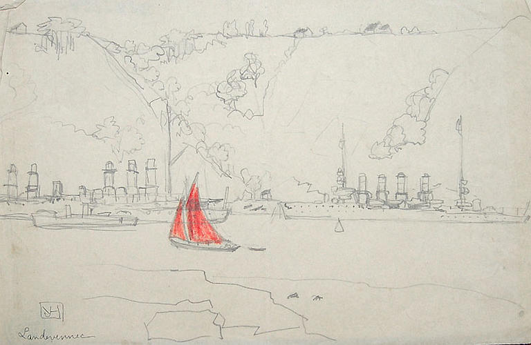 Voiles rouges près de Landevennec (esquisse) [titre attribué]_0