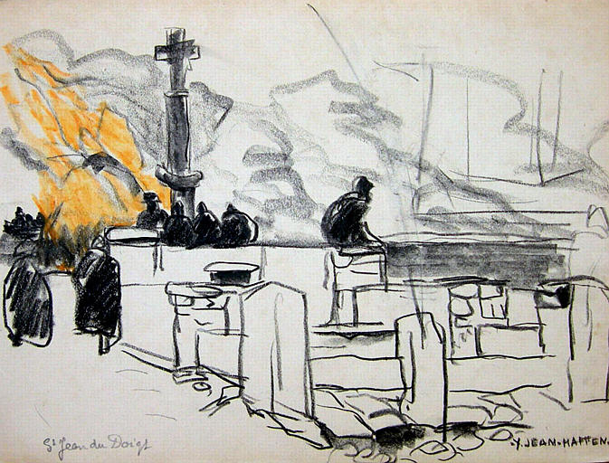 St Jean du Doigt : le bûcher fumant (esquisse) [titre attribué]_0