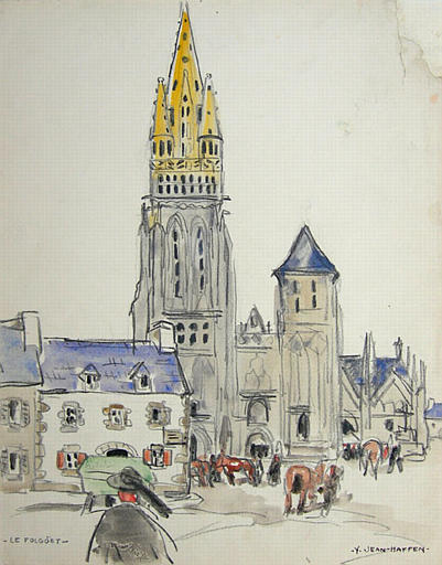 Chevaux devant la façade de l'église [titre attribué]_0