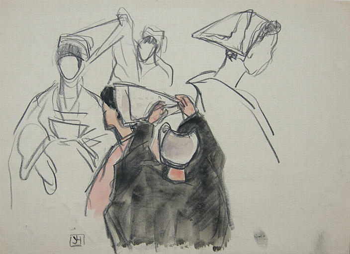 Mise en place de la coiffe (étude de geste) [titre attribué]_0