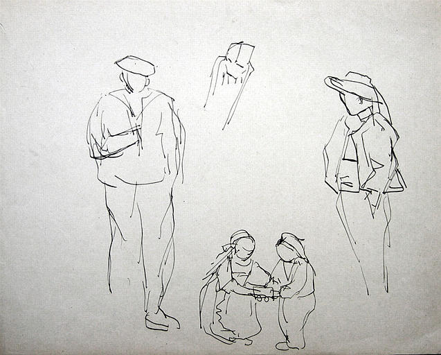 Plougastel : deux enfants et deux bretons (étude de geste) [titre attribué]_0