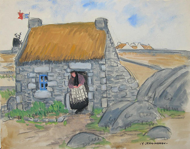 Ouessant : Martine à la porte de sa chaumière (titre inscrit au verso)_0