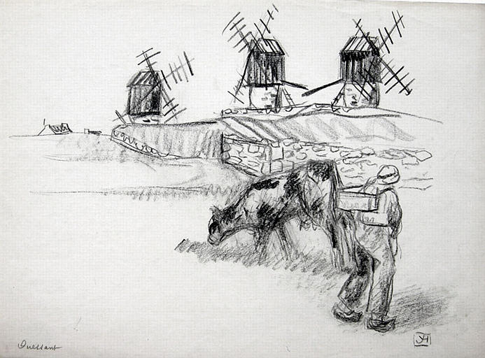 Ouessant : la vache devant les moulins [titre attribué]_0