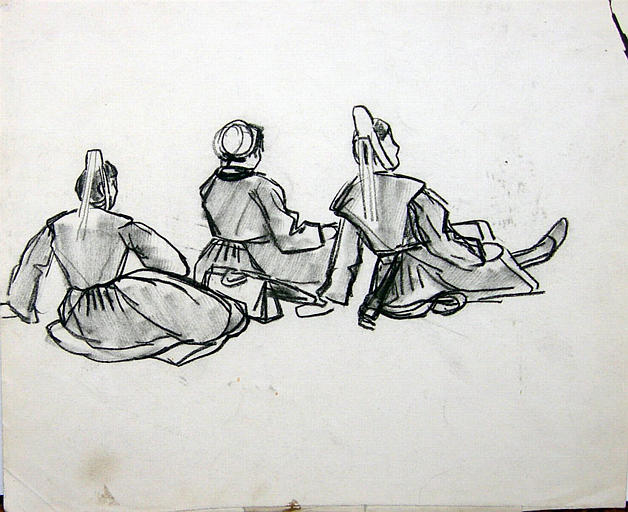 Trois femmes assises (étude de posture) [titre attribué]_0