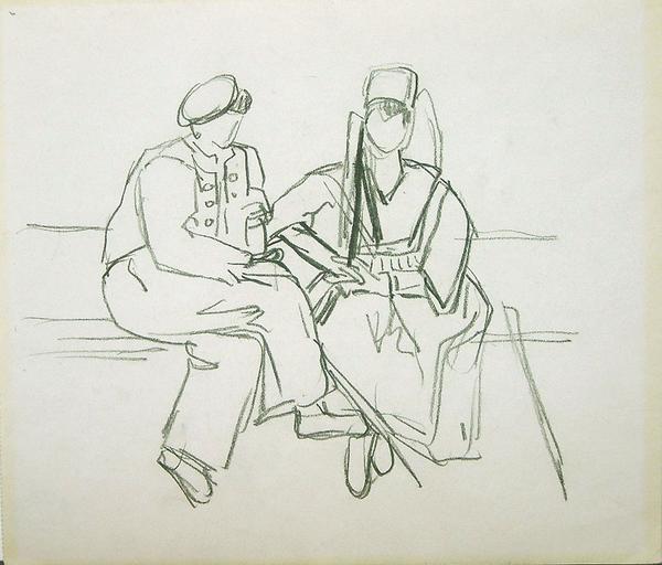 Un couple assis (étude de posture) [titre attribué]_0