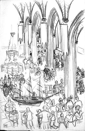 Intérieur de l'église de Locronan, assemblée vue d'en haut (esquisse) [titre attribué]_0