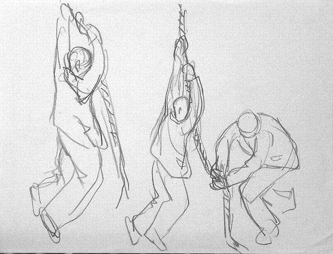 Pardon de la Troménie, quatre carillonneurs (étude de geste) [titre attribué]_0