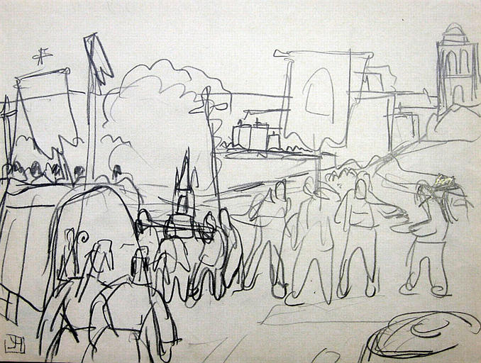 Pardon de la Troménie, la procession (esquisse) [titre attribué]_0