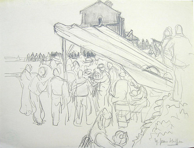 Pardon de la Troménie, autour du débit de boisson (esquisse) [titre attribué]_0