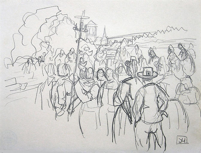 Pardon de la Troménie, la croix de procession (esquisse) [titre attribué]_0