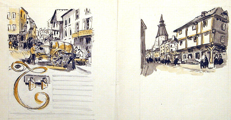 A : Descente du tonneau ; B : rue de l'Horloge [titre attribué]_0