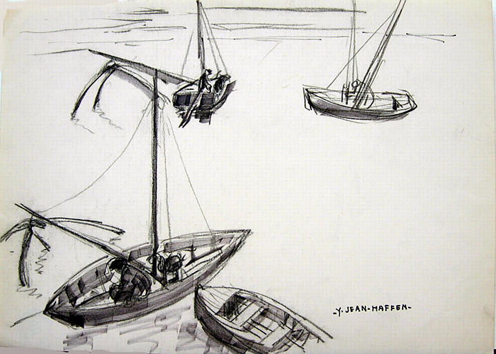 Pêcheurs, barques, carrelets (esquisse) [titre attribué]_0