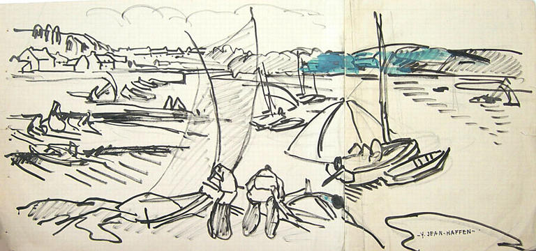 Des barques sur l'estuaire (croquis) [titre attribué]_0
