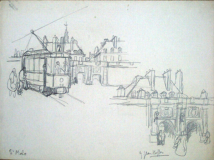 Saint Malo, le tram porte St Vincent (deux études) [titre attribué]_0