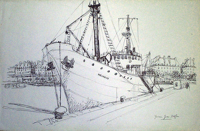 Saint Malo, le bateau Heureux amarré [titre attribué]_0