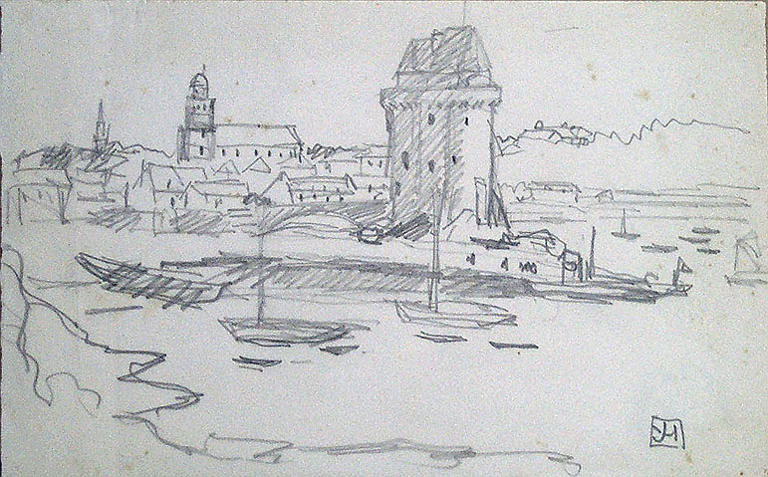 Saint Servan et la tour Solidor (esquisse) [titre attribué]_0