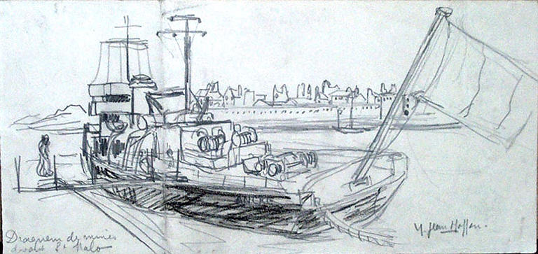 Dragueur de mines devant St Malo (esquisse) [titre attribué]_0