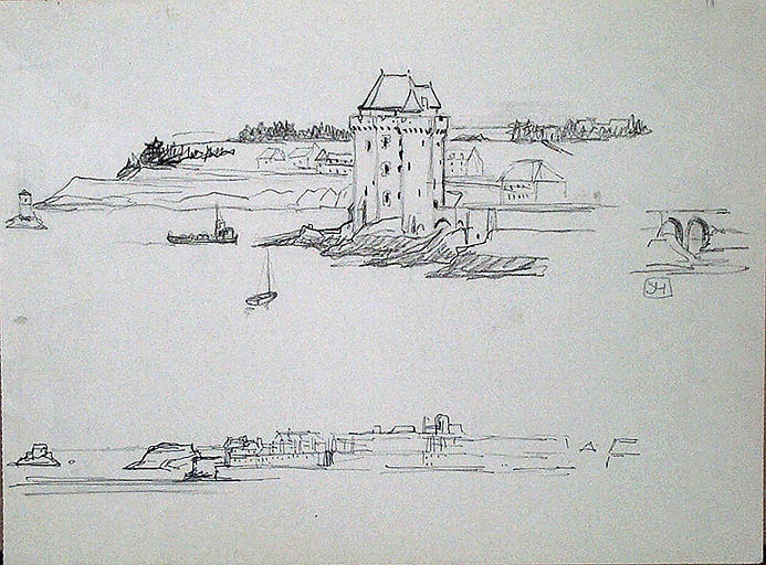 Tour Solidor et le rivage (deux esquisses) [titre attribué]_0