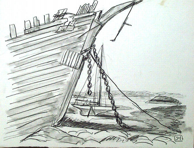 Proue et chaîne d'ancre (esquisse) [titre attribué]_0