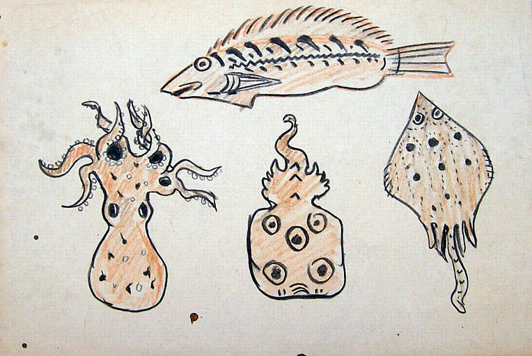 Crète : mollusques et poissons (étude de motif) [titre attribué]_0