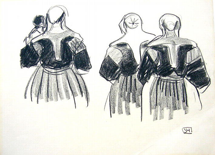 St Nicodème : costumes féminins vus de dos (étude) [titre attribué]_0
