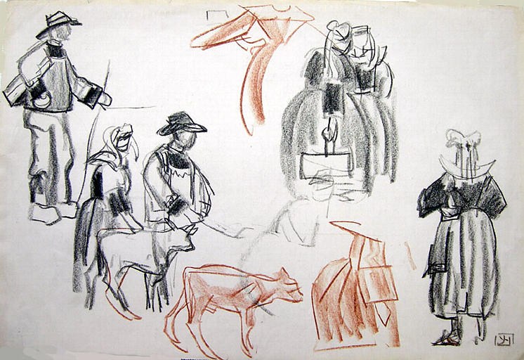 Le Faouët : Personnages du marché (étude) [titre attribué]_0