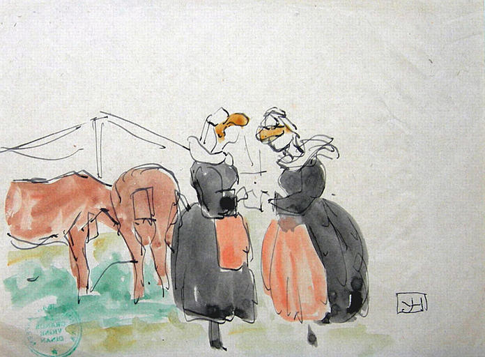 Le Faouët : deux femmes en costume (étude) [titre attribué]_0