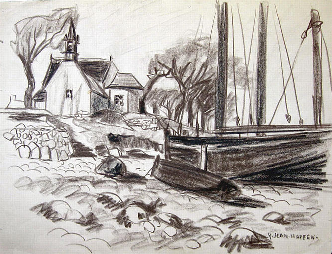 Saint Cado : barques et chapelle [titre attribué]_0