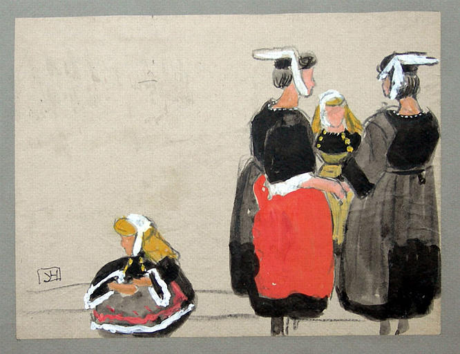 Femmes et petites filles en costume traditionnel (étude de costume) [titre attribué]_0