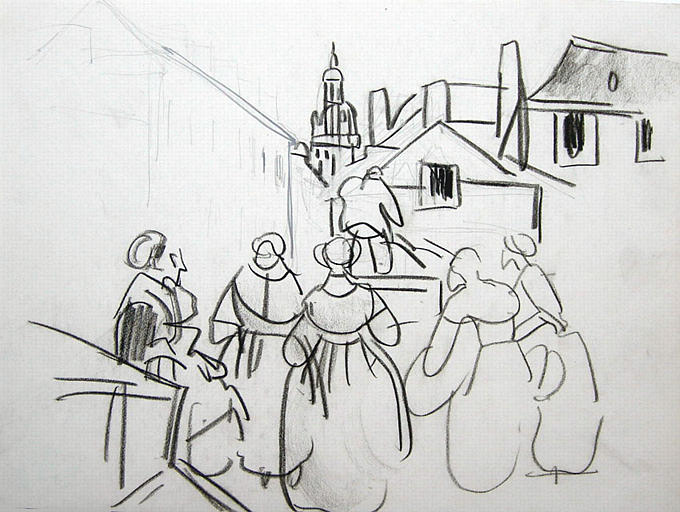 Le bourg de Gourin (esquisse) [titre attribué]_0