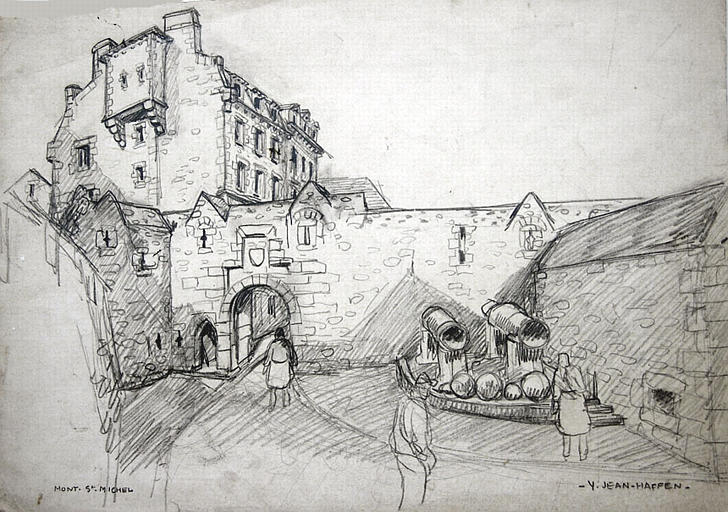 Le Mont Saint Michel : La cour au canon [titre attribué]_0