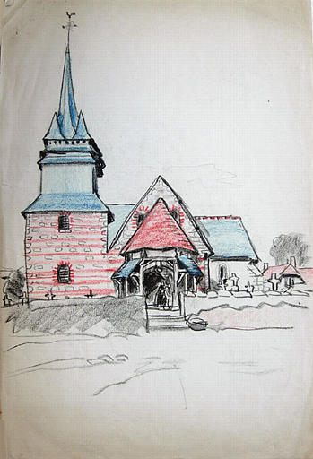 Chapelle normande, en bleu et rouge [titre attribué]_0