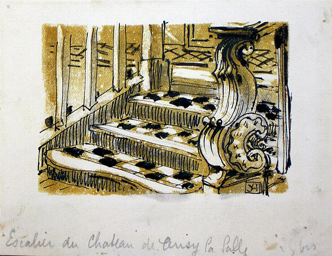 Escalier du château de Cerisy-la-Salle [titre attribué]_0