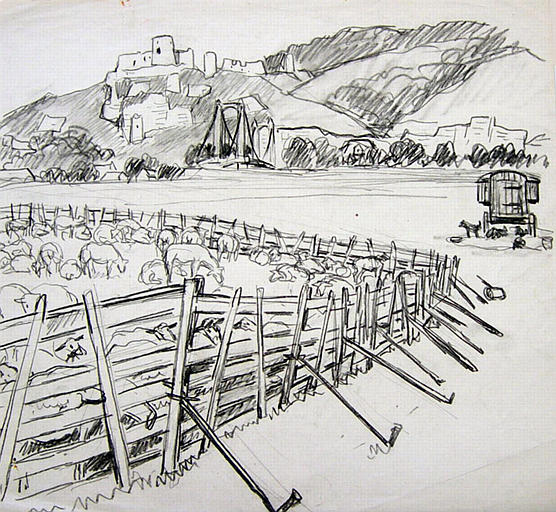 Parc à moutons au pied de Château-Gaillard (esquisse) [titre attribué]_0