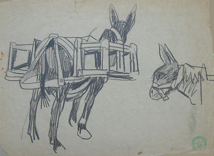 Harnachement de l'âne pour le transport du lait (étude, recto, verso) [titre attribué]_1