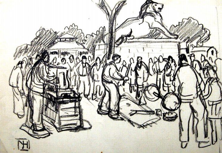 Place Denfert-Rochereau : bateleurs (esquisse) [titre attribué]_0