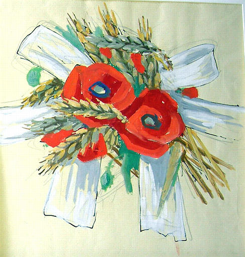Noeud avec coquelicots et épis de blé [titre attribué]_0